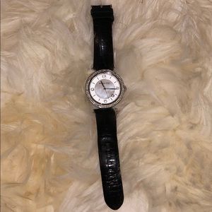 Michael Kora black leather watch